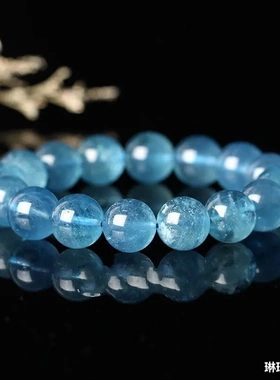 海蓝宝天然爆花水晶手串半宝石手链蓝色佛珠情侣转运蓝色晶饰珠径