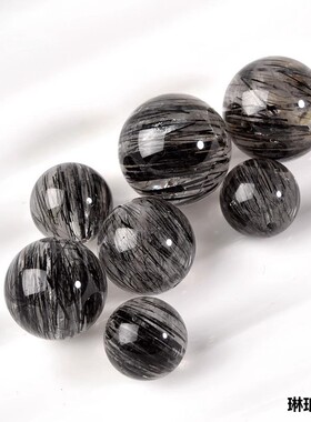 天然巴西黑发晶散珠圆珠单颗水晶手链手串配珠男女款串珠饰品配件