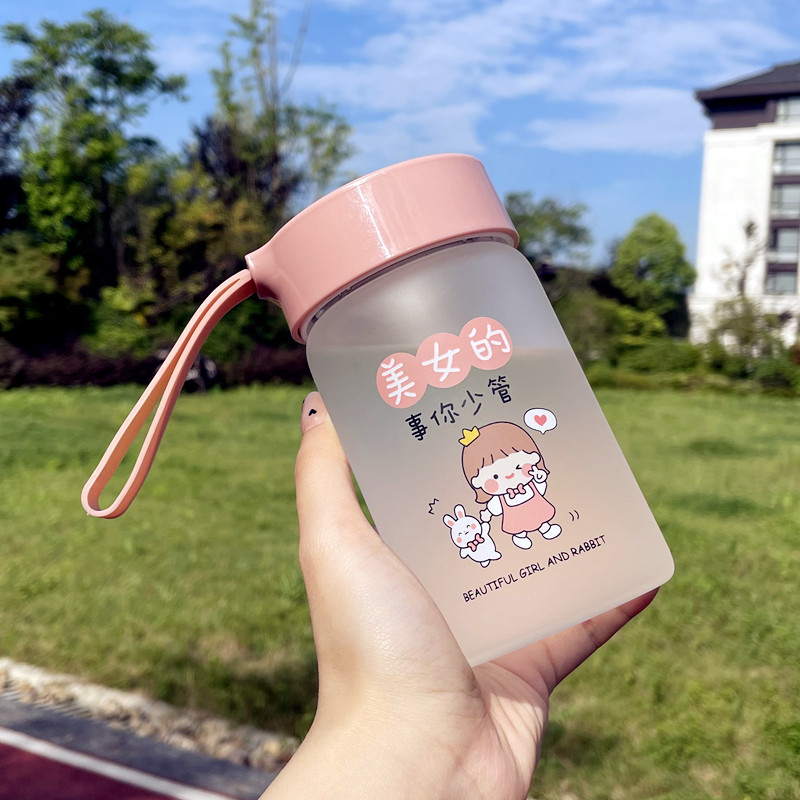 便携小巧玻璃水杯子女可爱简约ins学生韩版耐热带盖可手提花茶杯