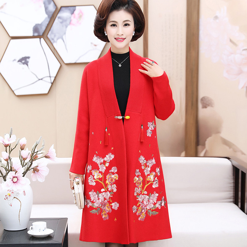 胖妈妈时尚风衣加肥加大码羊绒大衣 美牧莲中老年女装