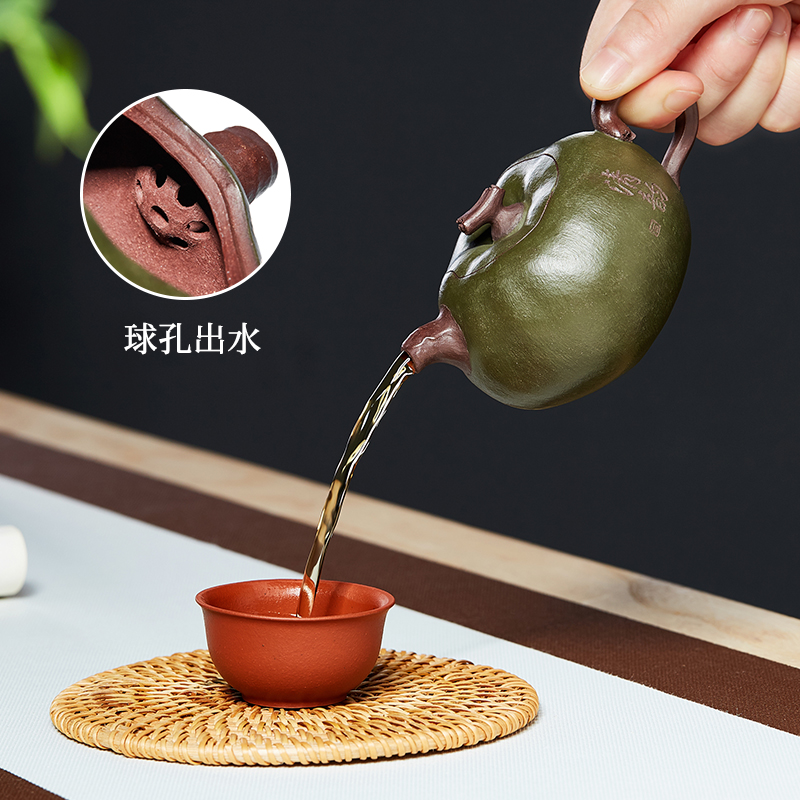宜兴原矿紫砂壶茶壶名家手工原矿绿泥放生番茄泡茶壶单壶家用茶具 - 图0