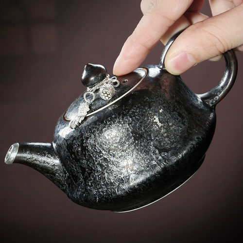 甲盏窑 李甲栈曜变银斑天目瓷陶瓷茶壶过滤银行同款莲心茶壶 - 图3