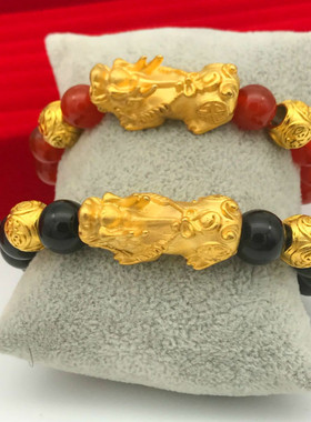 不掉色欧币风镀黄金招财貔貅手链