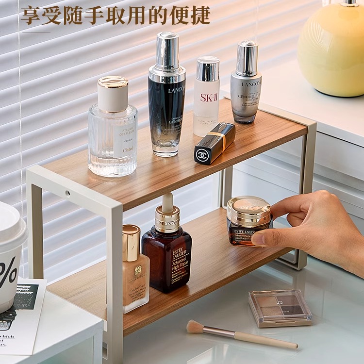 实木化妆品收纳架梳妆台护肤品桌上分层香水口红置物架桌面整理盒