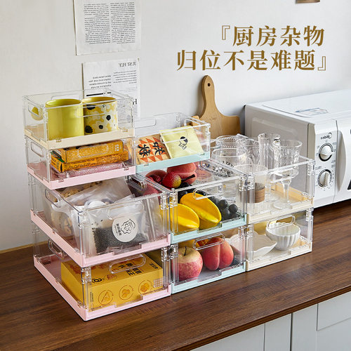 可折叠收纳筐 亚克力杂物收纳盒 可叠加桌面零食整理箱彩色收纳篮 - 图3