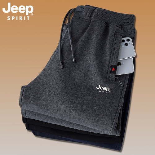 吉普jeep加绒卫裤男冬季中老年人爸爸运动裤冬天大码加厚休闲裤子 - 图2