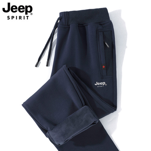 吉普jeep加绒卫裤男冬季中老年人爸爸运动裤冬天大码加厚休闲裤子 - 图0