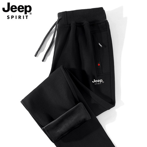 吉普jeep加绒卫裤男冬季中老年人爸爸运动裤冬天大码加厚休闲裤子 - 图1