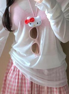 幸福感小物件~可爱粉色kt猫眼镜挂绳项链甜美小众hello Kitty挂链