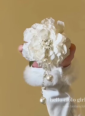 春日新款白色山茶花珍珠流苏发夹女超仙氛围感侧边夹度假风头发饰