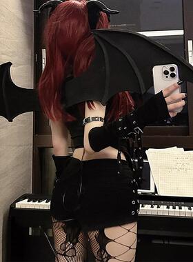 万圣节鬼节cos恶魔黑色翅膀背饰恶魔角发夹女精灵耳派对装扮道具