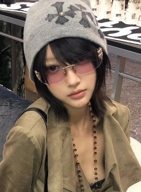 日系古早感紫色无框墨镜女款