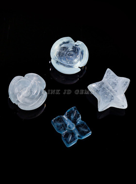 晶德珠宝 天然海蓝宝趴趴兔四叶草小提溜可爱diy饰品配件半成品