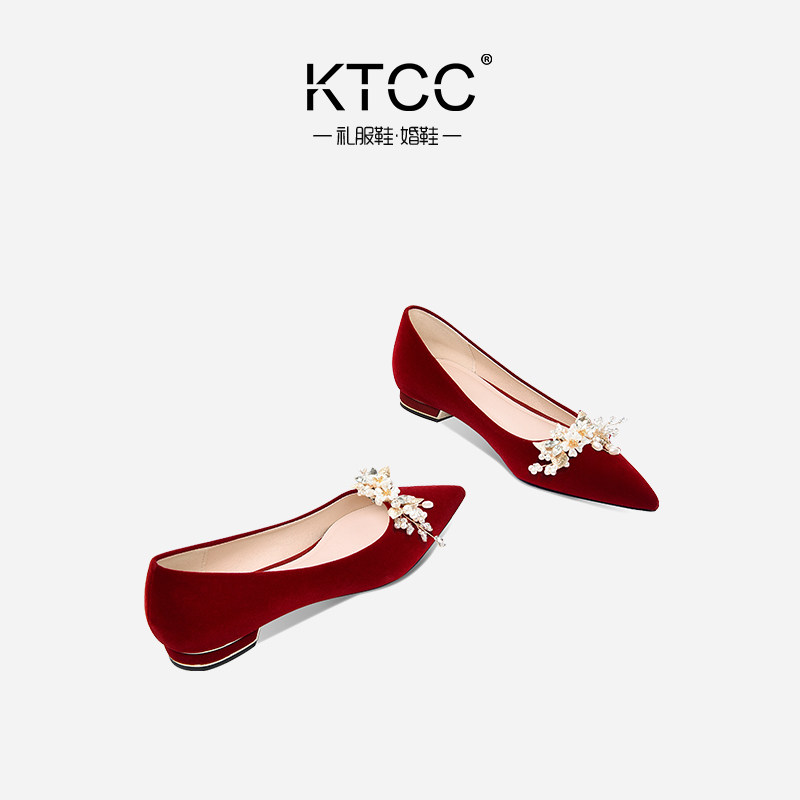 结婚鞋女平底粗跟秀禾服婚纱两穿2022年新款红色新娘鞋孕妇不累脚,淘宝优惠券,粉丝福利购,淘宝优惠卷