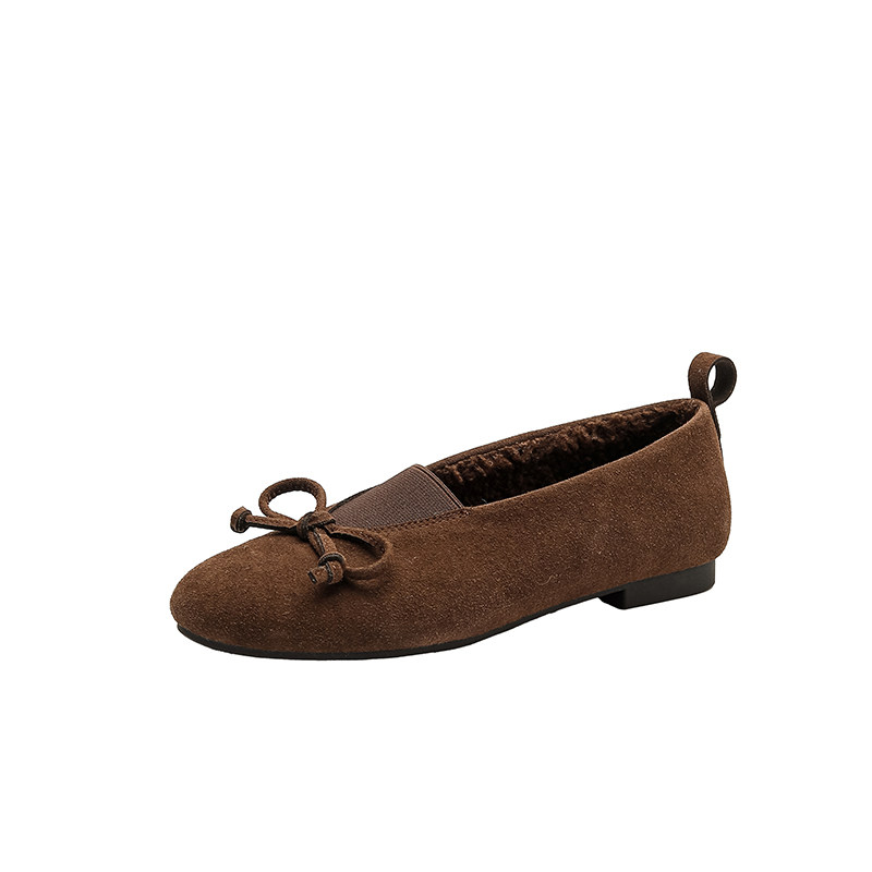 一脚蹬咖色法式毛毛鞋女外穿冬加绒高级感平底棉单鞋蝴蝶结豆豆鞋,淘宝优惠券,粉丝福利购,淘宝优惠卷