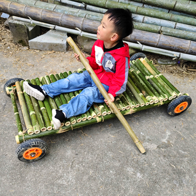 竹制板车玩具车手推车亲子活动材料幼儿园儿童户外游戏运动会器材 - 图1