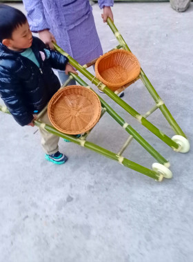 儿童小推车玩具竹木制独轮车