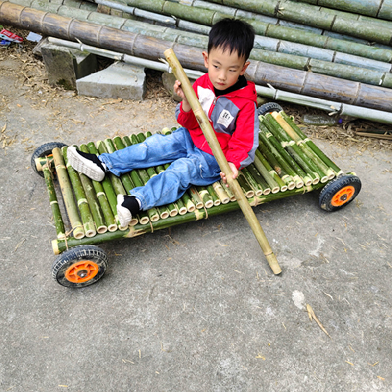 竹制板车玩具车手推车亲子活动材料幼儿园儿童户外游戏运动会器材 - 图0