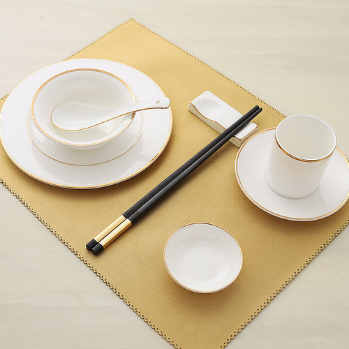 星级酒店餐具摆台套装 高档餐厅骨瓷碗碟欧式镶边餐饮盘子金边 - 图1