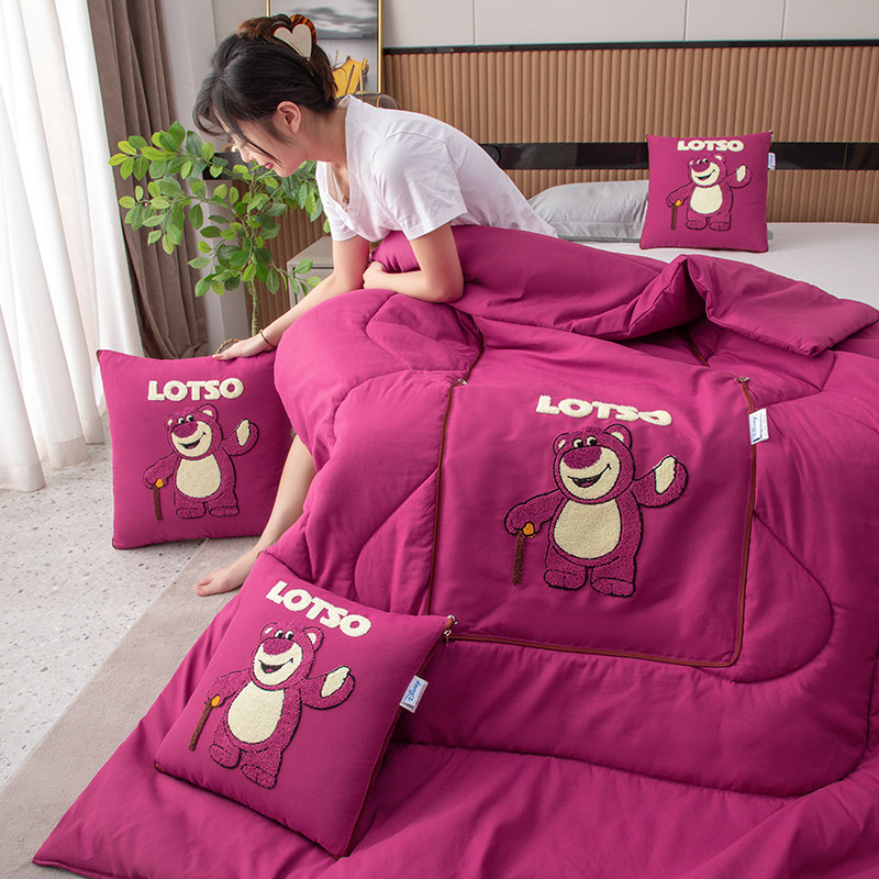 草莓熊抱枕被子春秋季午睡毯枕头靠枕小被子办公室折叠毯二合一 1,淘宝优惠券,粉丝福利购,淘宝优惠卷