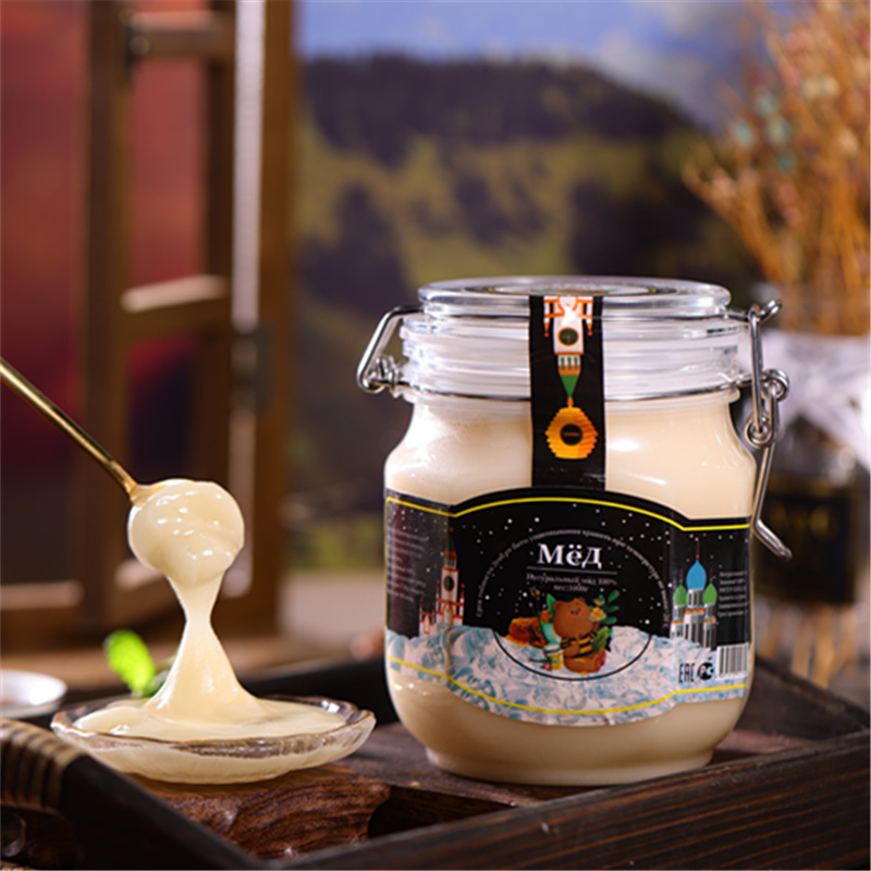 俄罗斯进口正品椴树蜜蜂蜜百花蜜白雪蜜补纯正结晶滋食品1000克