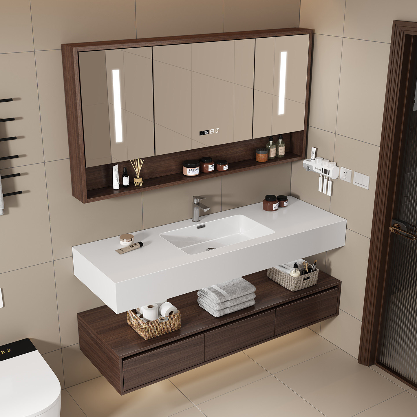 轻奢酒店风岩板陶瓷无缝一体盆浴室柜组合卫生间洗脸盆洗手池套装,淘宝优惠券,粉丝福利购,淘宝优惠卷