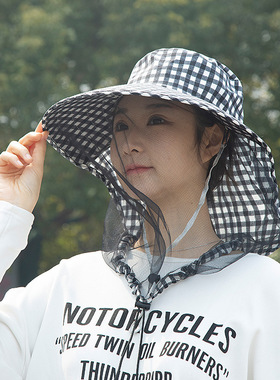 春夏网纱面罩一体防晒遮阳帽采茶钓鱼渔夫帽防蚊专用透气太阳帽女