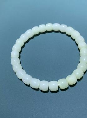 直播福利款！和田玉油性佳微绵白玉老珠型直切手串