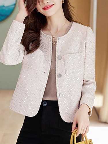小香风粉色长袖女短外套春秋季新款2025休闲气质百搭开衫秋装上衣 - 图2
