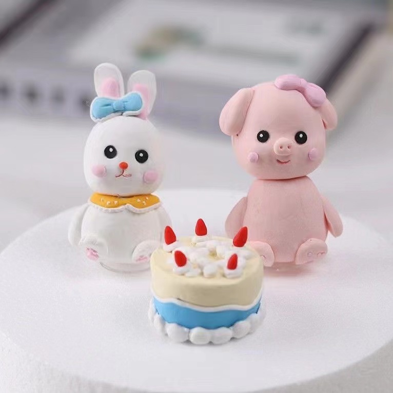 网红软陶小猪小兔子蛋糕装饰摆件森系卡通动物小老虎宝宝生日插件 - 图2