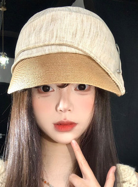 草编拼色褶皱渔夫帽女夏