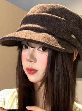 毛呢褶皱报童帽女春秋日