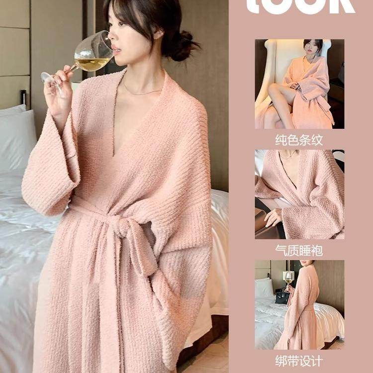 韩版半边绒睡袍高级感纯欲风女冬季新款珍贝绒加厚毛绒家居服睡裙,淘宝优惠券,粉丝福利购,淘宝优惠卷
