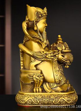 纯黄铜财神爷摆件新中式家居玄关客厅店铺收银台招财装饰工艺品