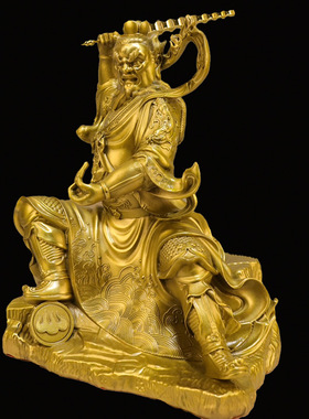 黄铜王灵官坐像摆件护法尊神火神王善家用客厅佛堂桌面装饰品摆件