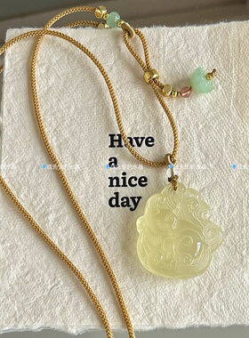 天然黄水晶狐狸吊坠九尾狐水晶项链挂坠中国风狐牌锁骨链女简约绳