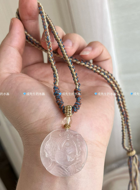天然白水晶女孩吊坠美少女水晶项链中式复古民族风锁骨链手工棉绳