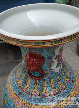 景德镇陶瓷器手绘粉彩花鸟大花瓶家居客厅会议室落地摆件开业送礼