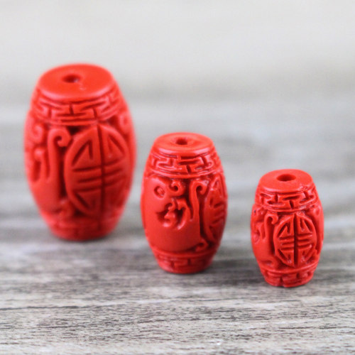 朱砂红砂雕刻古龙桶形隔珠 顶珠背云DIY配珠桶珠星月菩提散珠圆珠 - 图1
