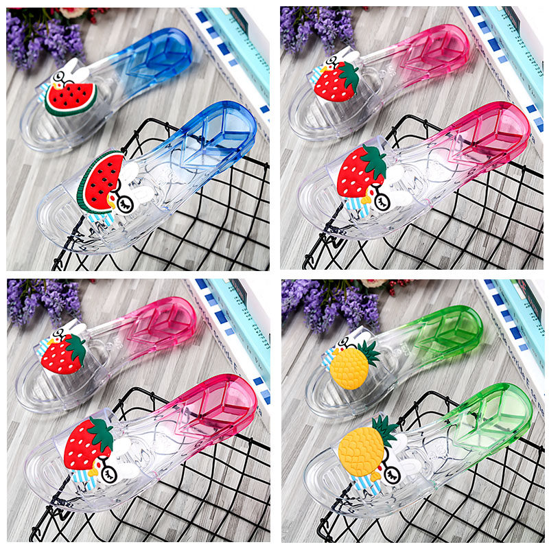 亲子儿童拖鞋夏女童水果透明水晶沙滩凉拖鞋小女孩平底外穿一字拖