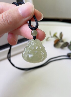 爱茹天然和田玉佛公项链编绳本命年笑佛弥勒佛平安玉石男女情侣款