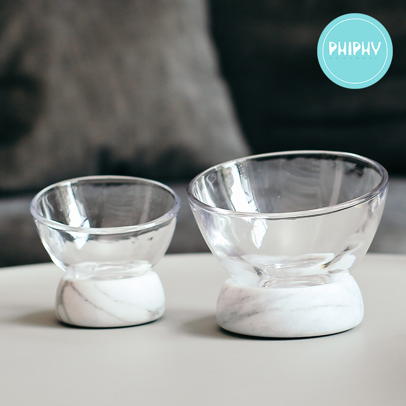 非非半球玻璃斜口碗家用水果沙拉甜品碗配菜碗蘸料碗大理石底座套,淘宝优惠券,粉丝福利购,淘宝优惠卷