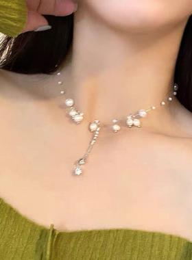 珍珠流苏项链女夏轻奢高级设计感小众颈链2023年新款锁骨链配饰潮