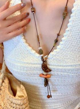 波西米亚复古蝴蝶长款项链女新中式民族风古着中古古风毛衣链配饰