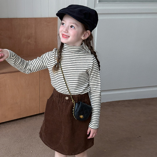 Girls autumn and winter half turtleneck skin-friendly bottoming shirt 2025 new children's long-sleeved T-shirt baby versatile outer top
