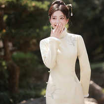 Ocnltiy new Chinese improved qipao 2023 autumn and winter new gush thickened Chinese style upholswear country windy dress