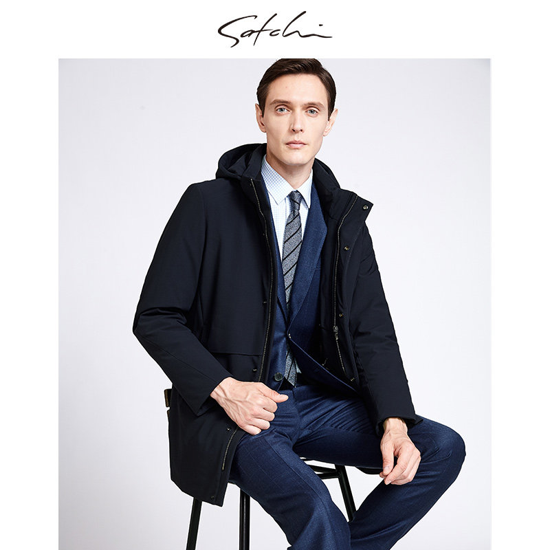 SATCHI沙驰男装男士羽绒服冬季新款高端商务中长款鸭绒外套男