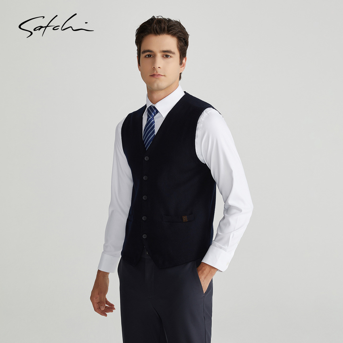 SATCHI men's vest autumn new style business casual high-end wool stretch cotton commuting vest