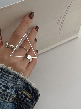 XYDZ S925小众冷淡风不规则锡纸凹凸纹理高级戒指简约个性ins女