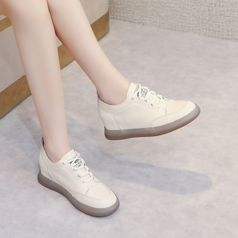 内增高女鞋2025春季新款系带软皮软底休闲单鞋真皮舒适坡跟小白鞋,淘宝优惠券,粉丝福利购,淘宝优惠卷